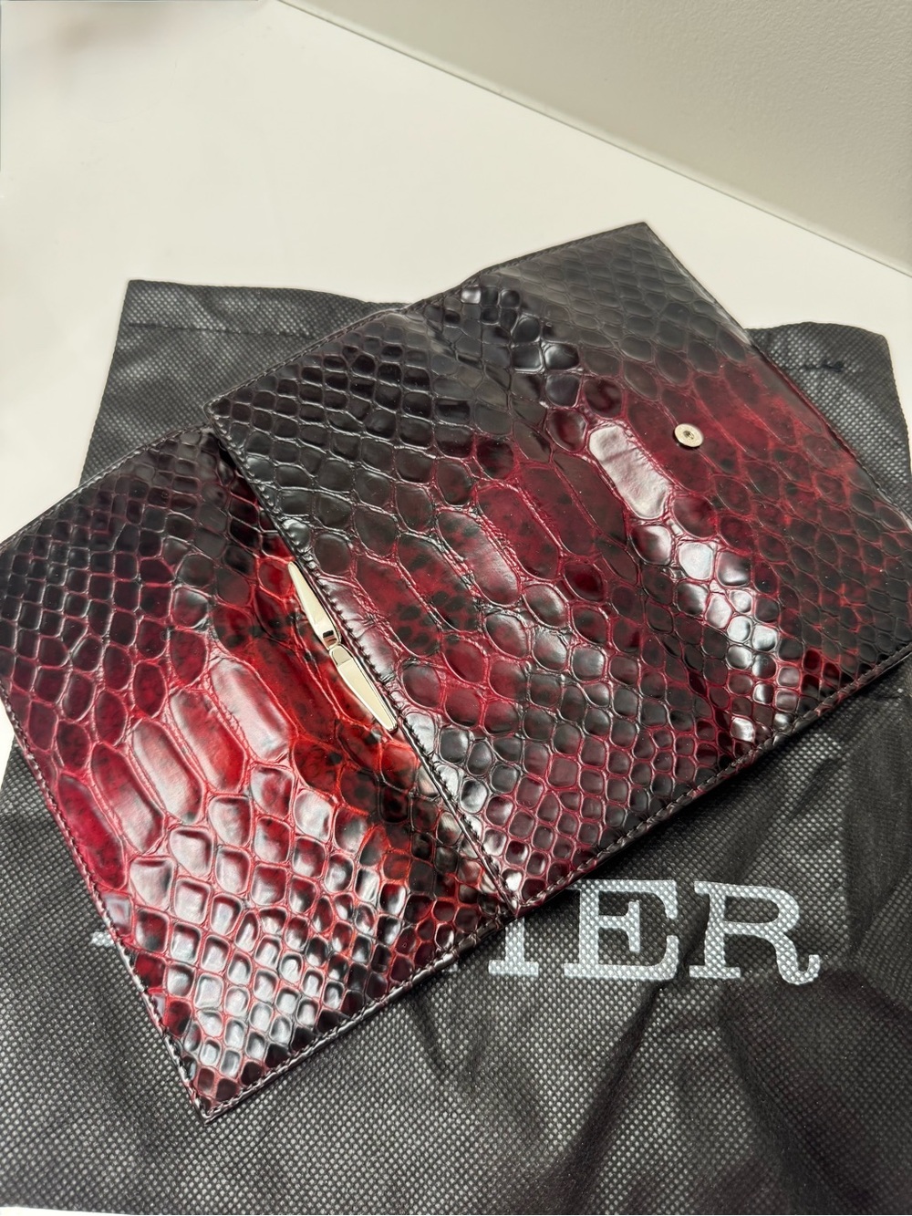 Danier Red and Black Ombre Croc-Embossed Leather Satchel with Matching Wallet - Picture 13 of 16